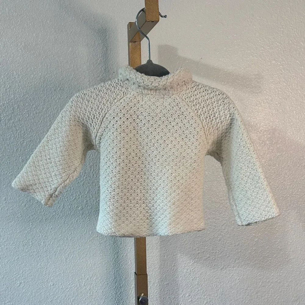 Cream Knit Baby Cardigan with Floral Embroidery-6-9m